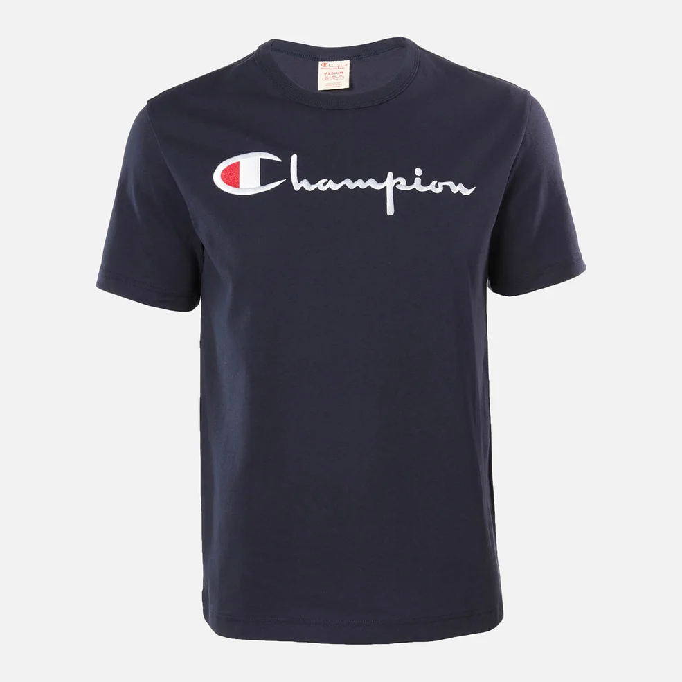 Champion Men's Large Logo Crewneck T-Shirt - Navy Image 1