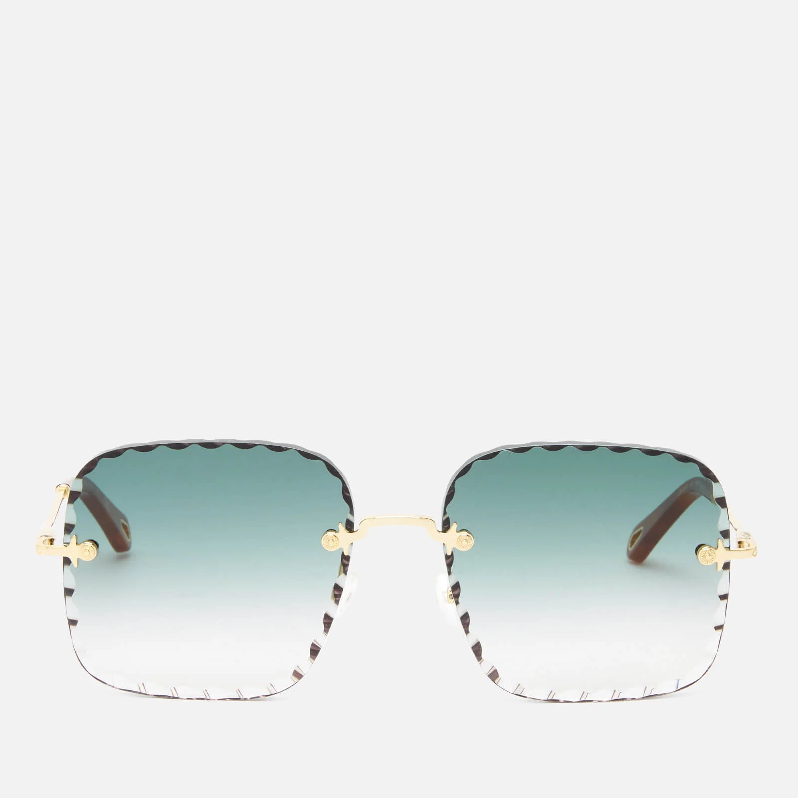 Chloé Women's Scallop Edge Rectangle Frame Sunglasses - Gold/Gradient Petrol Image 1