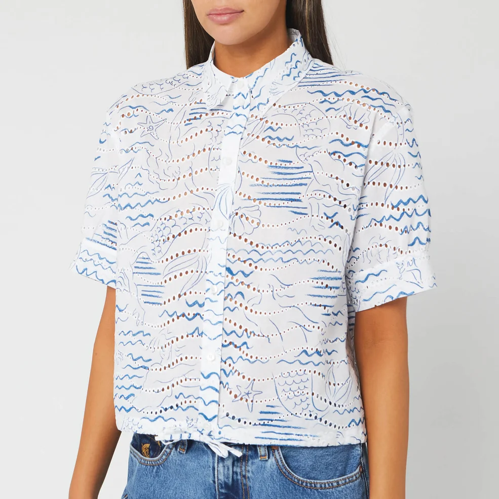 KENZO Women's Cropped Drawstring Shirt - Duck Blue Image 1