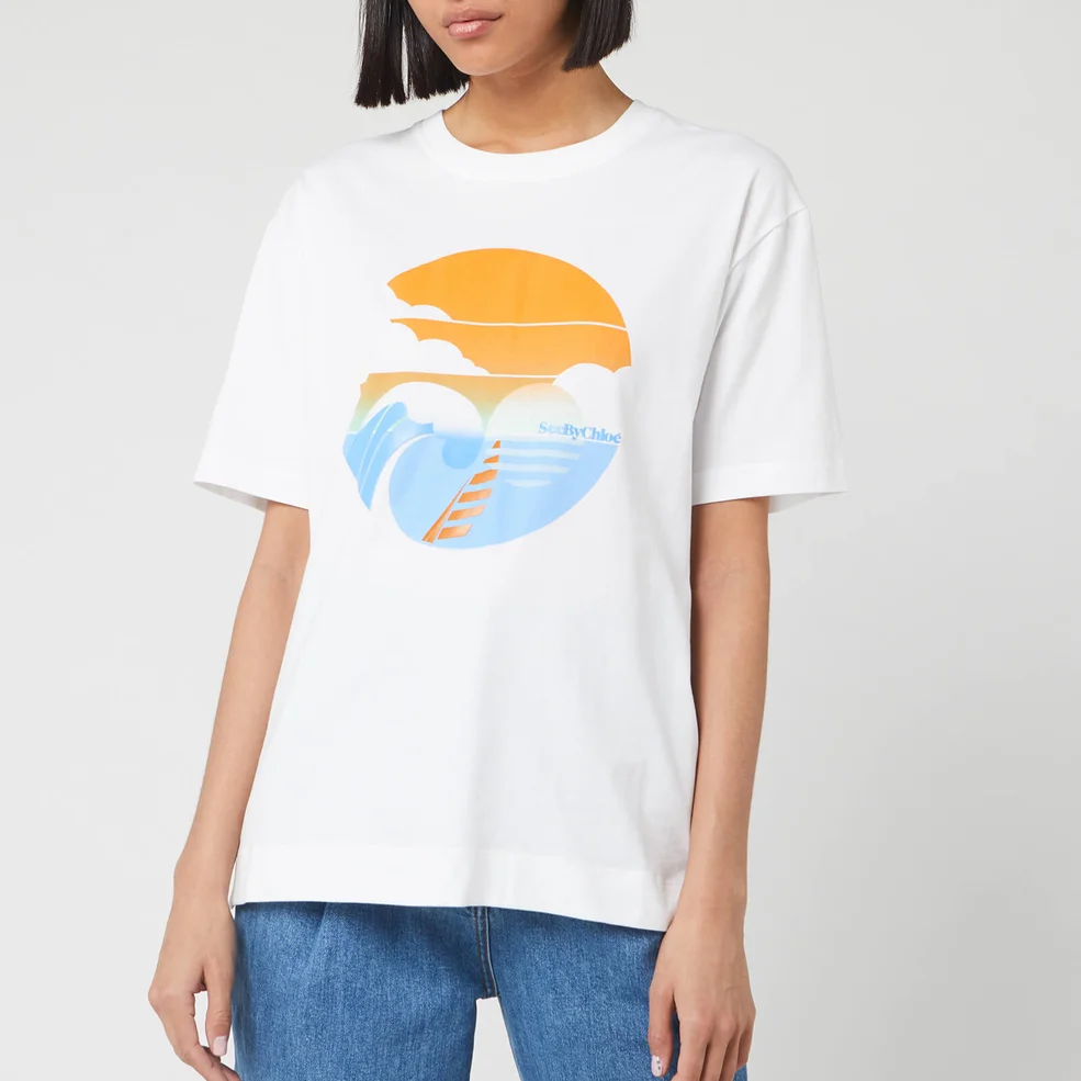 See By Chloé Women's Waves Logo T-Shirt - White Powder Image 1