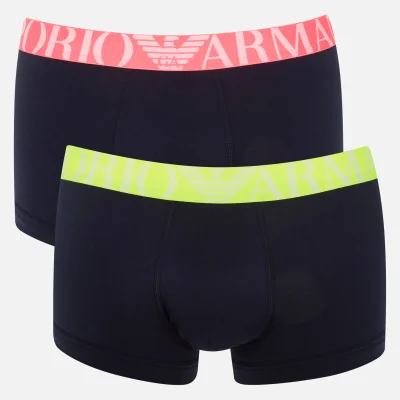 Emporio Armani Men's Fluo Waistband 2 Pack Trunk Boxer Shorts