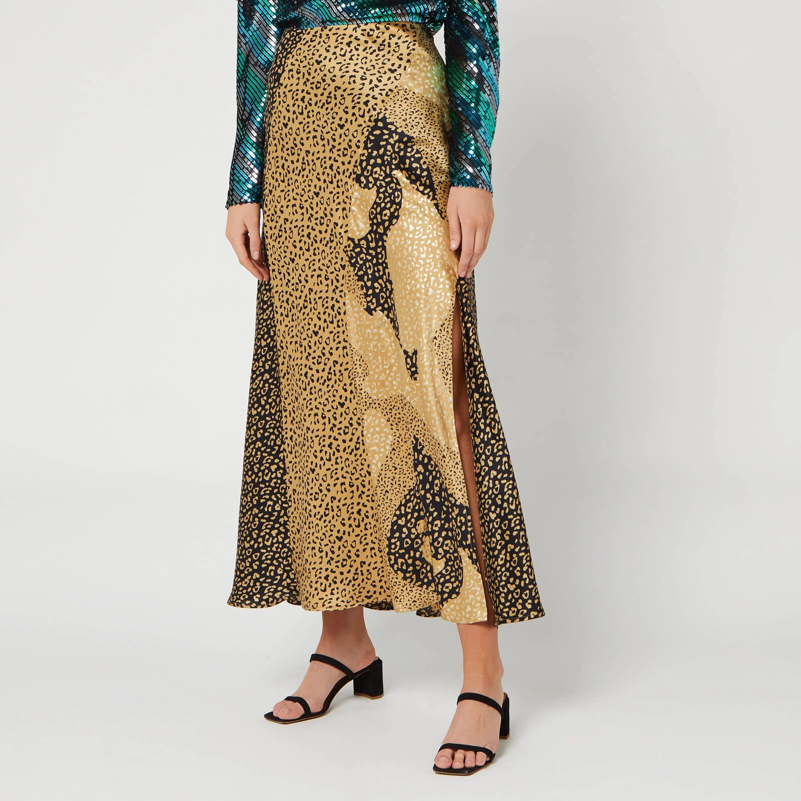 RIXO Women's Parker Skirt - Gold Patchwork Leopard Mix Image 1