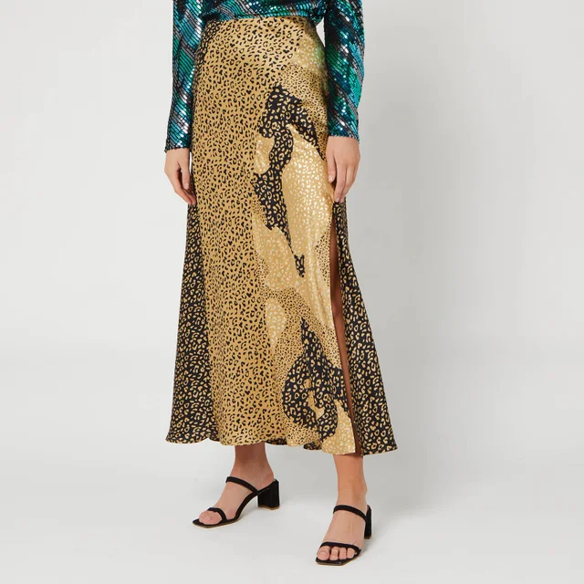 RIXO Women's Parker Skirt - Gold Patchwork Leopard Mix