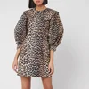 Ganni Women's Printed Cotton Poplin Mini Dress - Leopard - Image 1