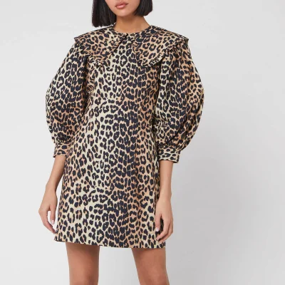 Ganni Women's Printed Cotton Poplin Mini Dress - Leopard