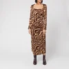 Ganni Women's Ruche Silk Zebra Print Dress - Tannin - Image 1