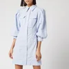 Ganni Women's Stripe Cotton Mini Shirt Dress - Brunnera Blue - Image 1