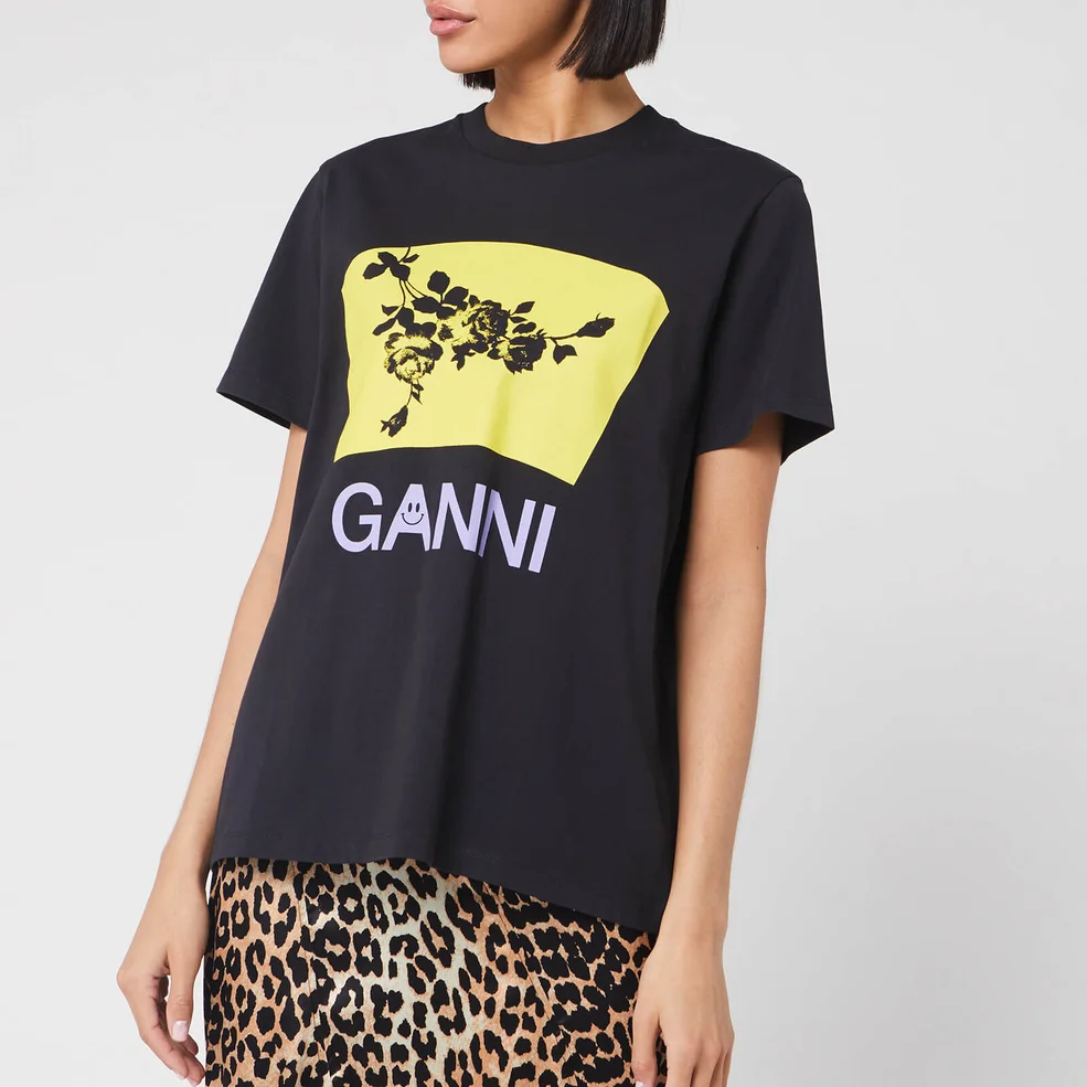 Ganni Women's Floral Graphic Print T-Shirt - Phantom Image 1