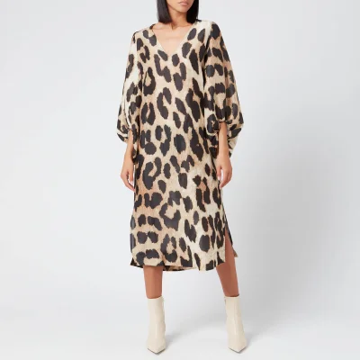 Ganni Women's Silk Linen Midi Dress - Maxi Leopard