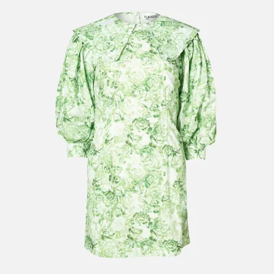 Ganni Women's Floral Cotton Poplin Mini Dress - Island Green