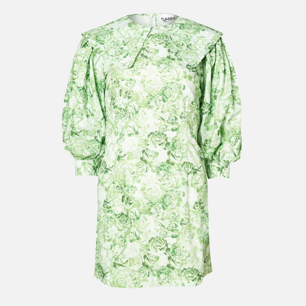 Ganni Women's Floral Cotton Poplin Mini Dress - Island Green Image 1