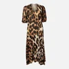 Ganni Women's Printed Mesh Wrap Dress - Maxi Leopard - Image 1
