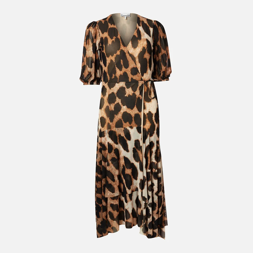 Ganni Women's Printed Mesh Wrap Dress - Maxi Leopard Image 1