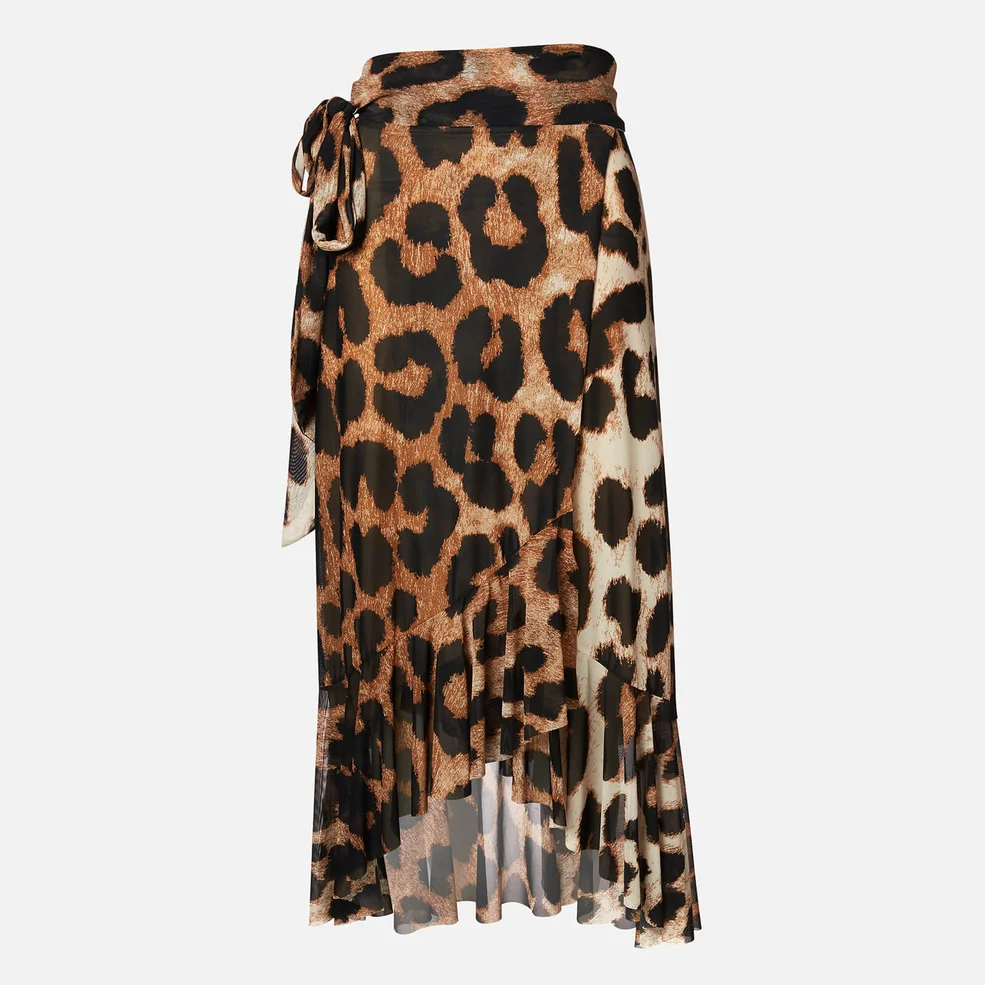 Ganni Women's Printed Mesh Skirt - Maxi Leopard Image 1