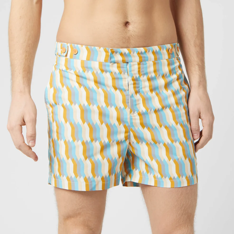 Frescobol Carioca Men's Tailored Mosaique Swim Shorts - Mandarin/Off White Image 1