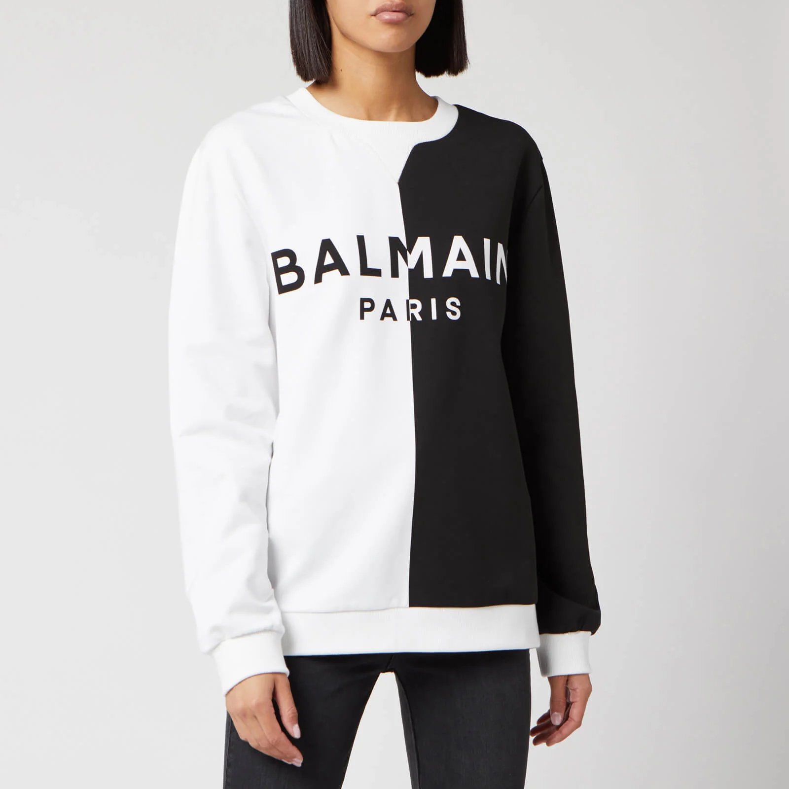Balmain Women's Bicolored Logo Sweatshirt - White/Black Image 1