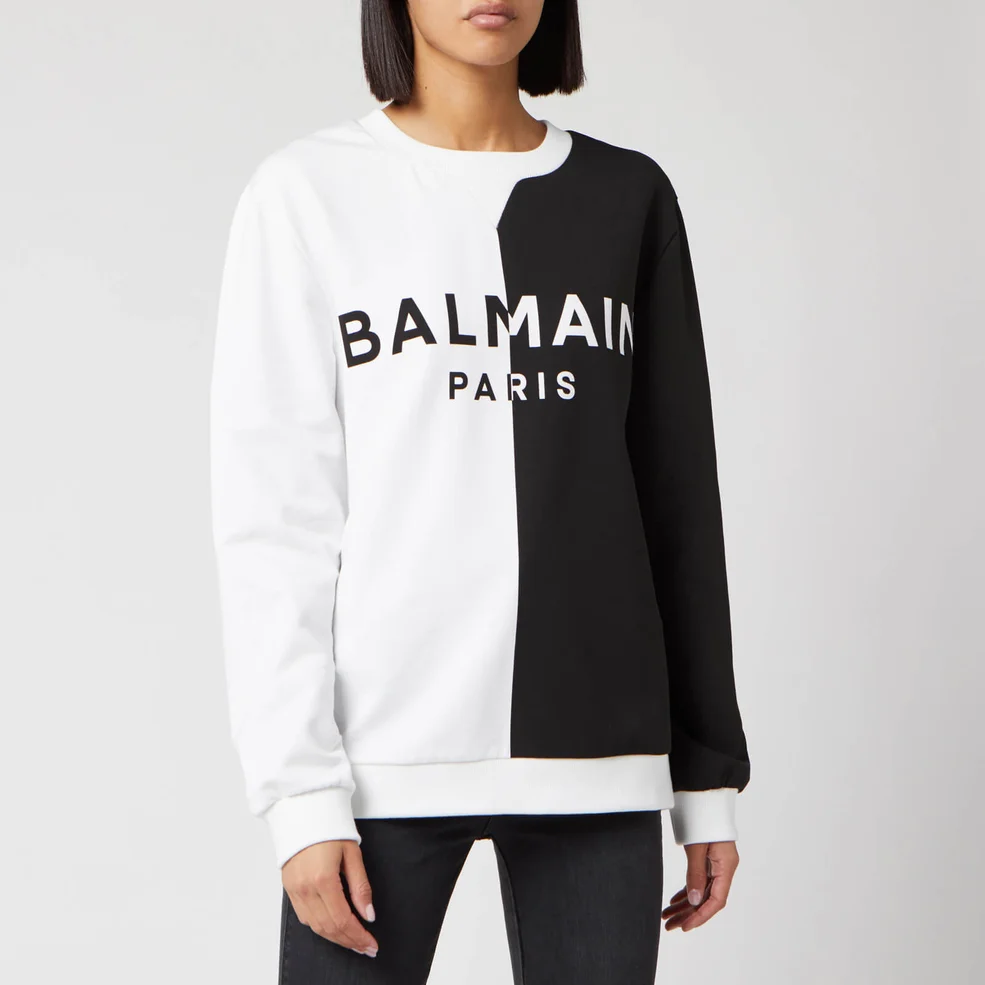 Balmain Women's Bicolored Logo Sweatshirt - White/Black Image 1