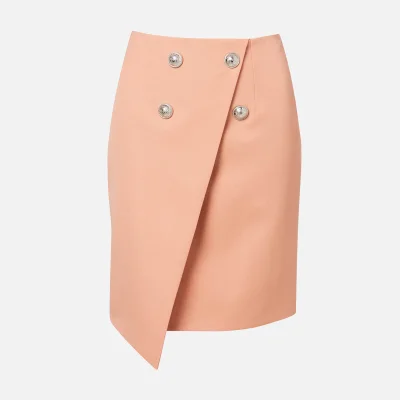 Balmain Women's Asymmetric 4 Button GDP Knee-Length Skirt - Nude