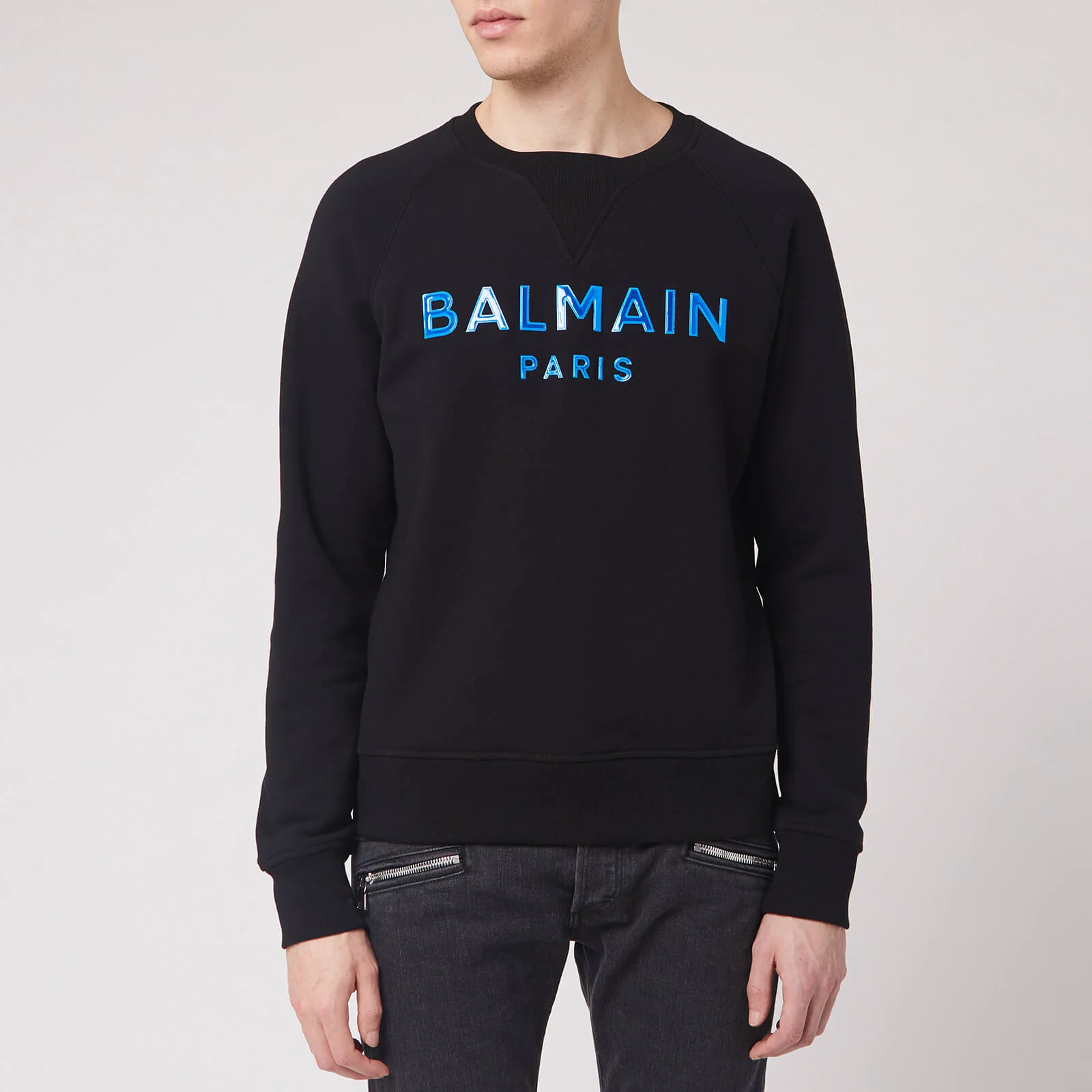 Balmain Men's Silicone Balmain Sweatshirt - Black/Blue Image 1