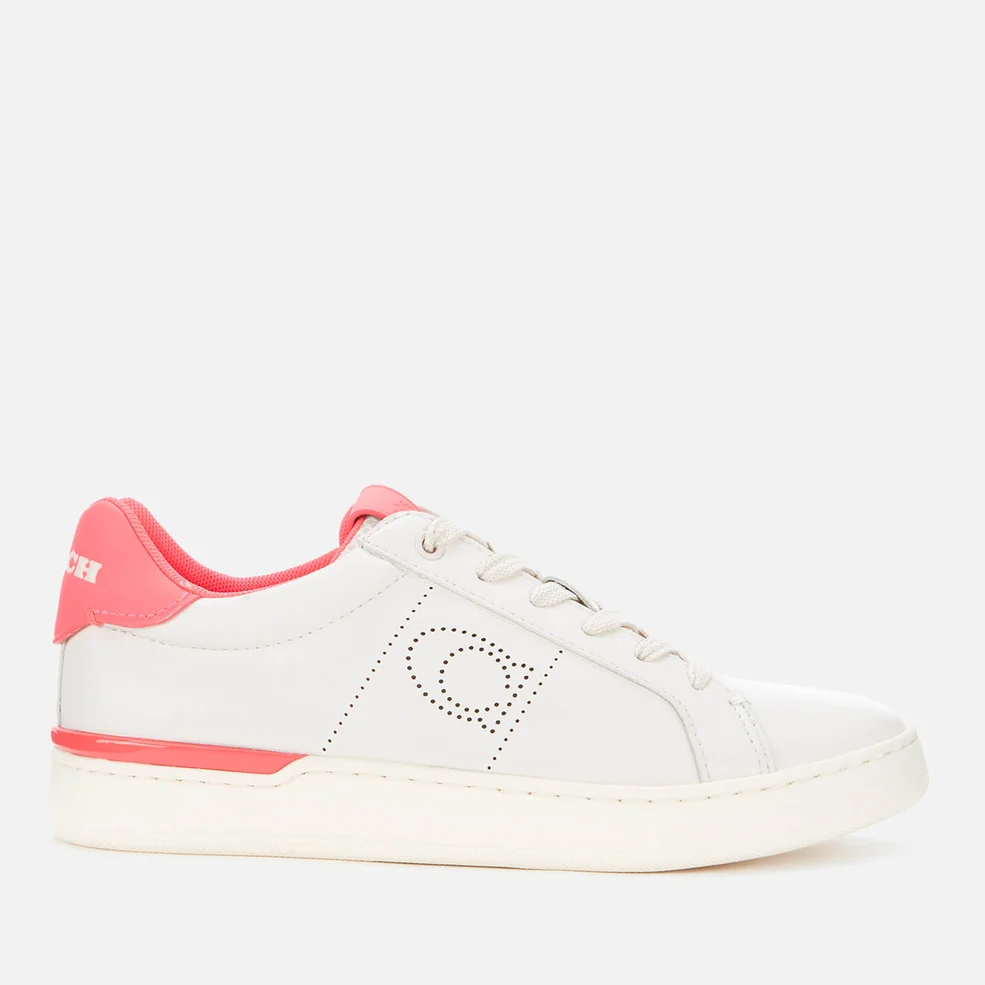 Coach Women's Lowline Leather Cupsole Trainers - Chalk/Neon Pink Image 1
