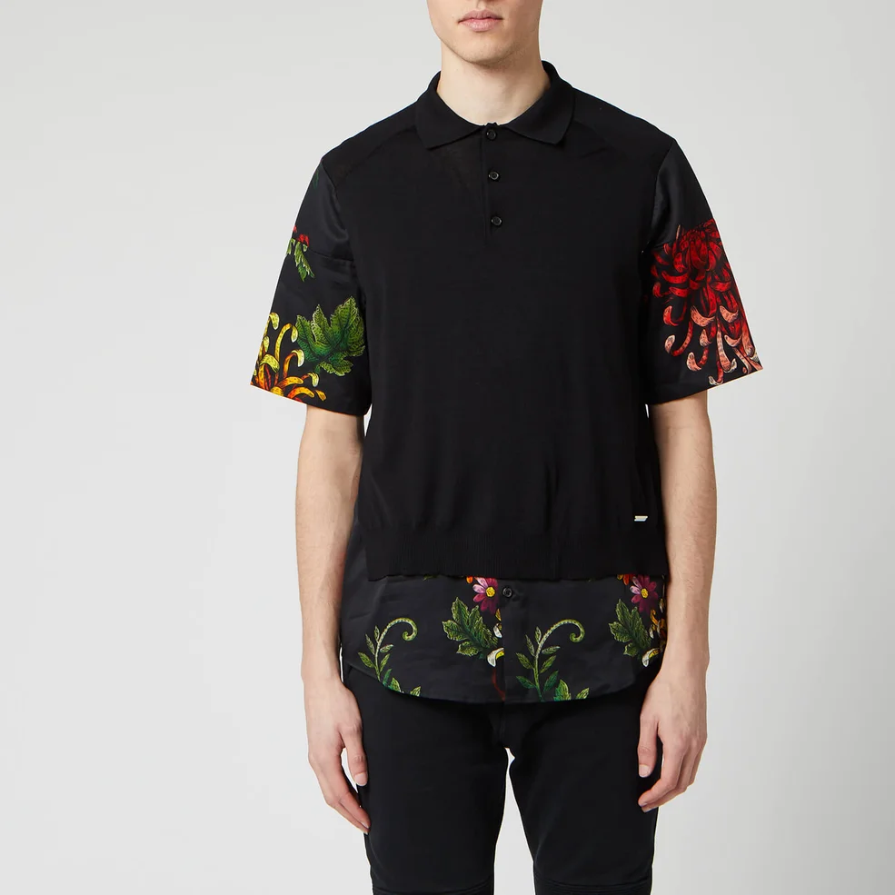 Dsquared2 Men's Polo Shirt - Black Floral Satin Image 1