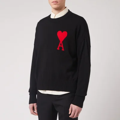 AMI Men's Intarsia Knit Oversize De Coeur Sweatshirt - Noir