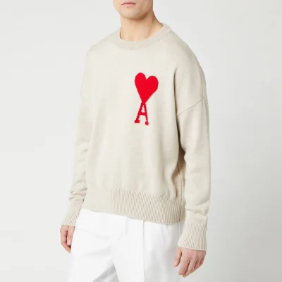 AMI Men's Intarsia Knit Oversize De Coeur Sweater - Clay