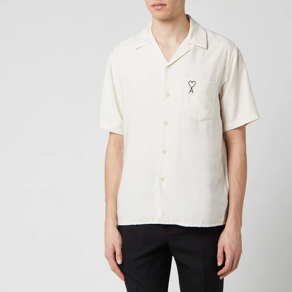 AMI Men's De Coeur Camp Collar Short Sleeve Shirt - Off White Image 1