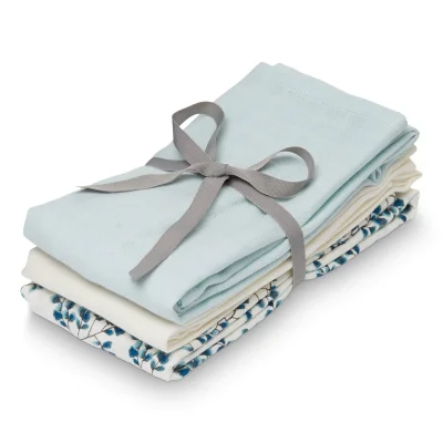 Cam Cam Muslin Cloth - Fiori, Light Blue, Crème White (Pack of 3)