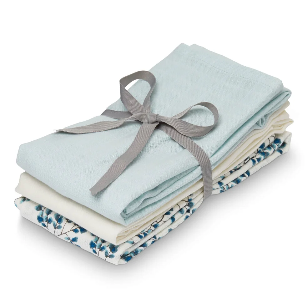 Cam Cam Muslin Cloth - Fiori, Light Blue, Crème White (Pack of 3) Image 1