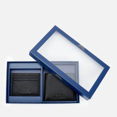 Polo Ralph Lauren Men's Pebble Leather Wallet and Credit Card Holder Set - Black
