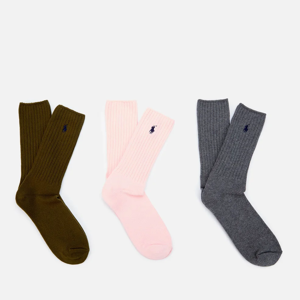 Polo Ralph Lauren Men's 3 Pack Cotton Socks - Pink/Grey/Olive Image 1