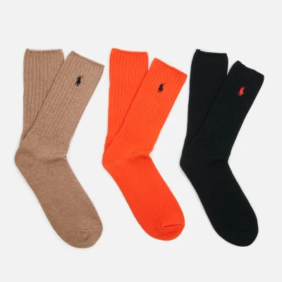 Polo Ralph Lauren Men's 3 Pack Cotton Socks - Orange/Italian Heather/Navy