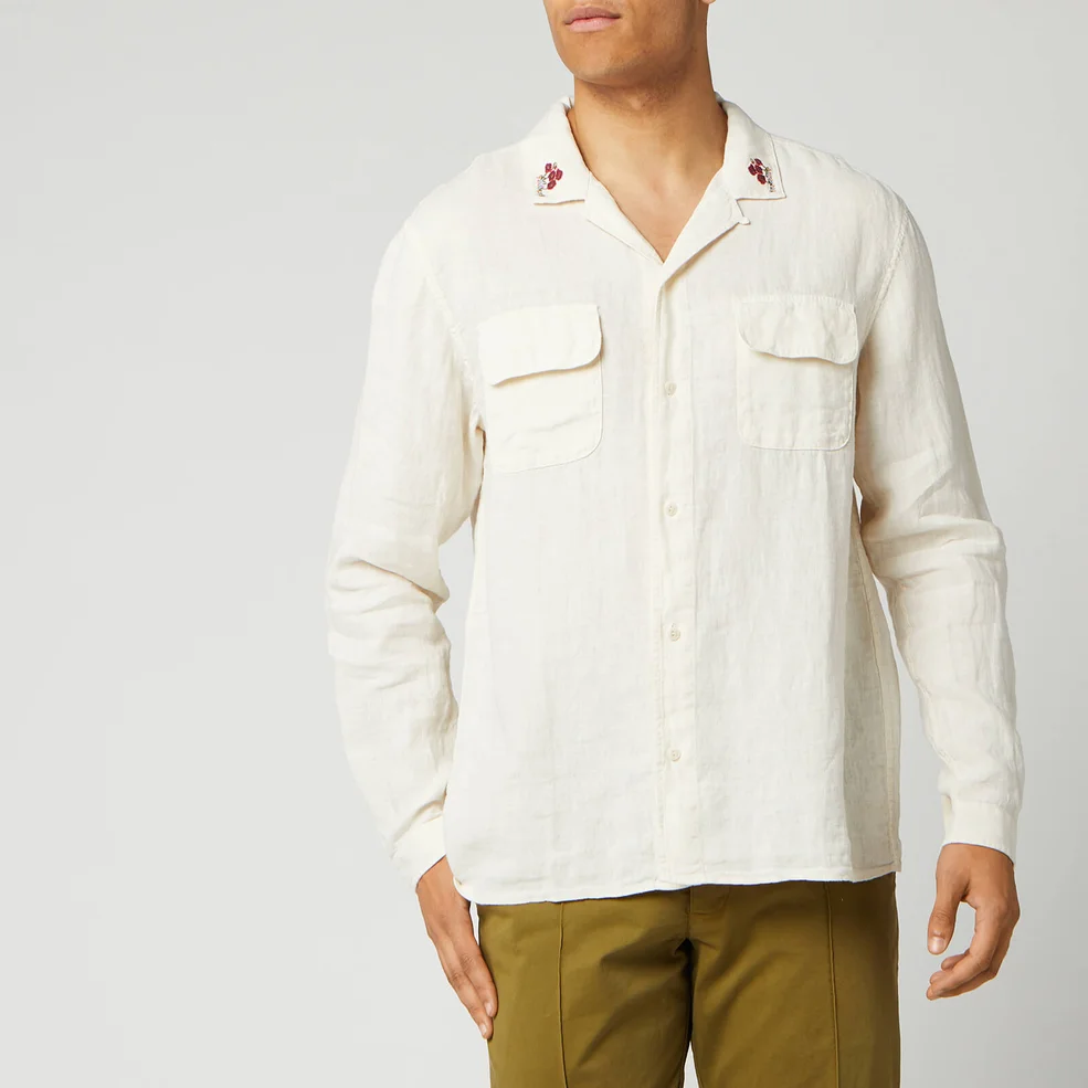 YMC Men's Embroidered Feathers Shirt - Ecru Image 1