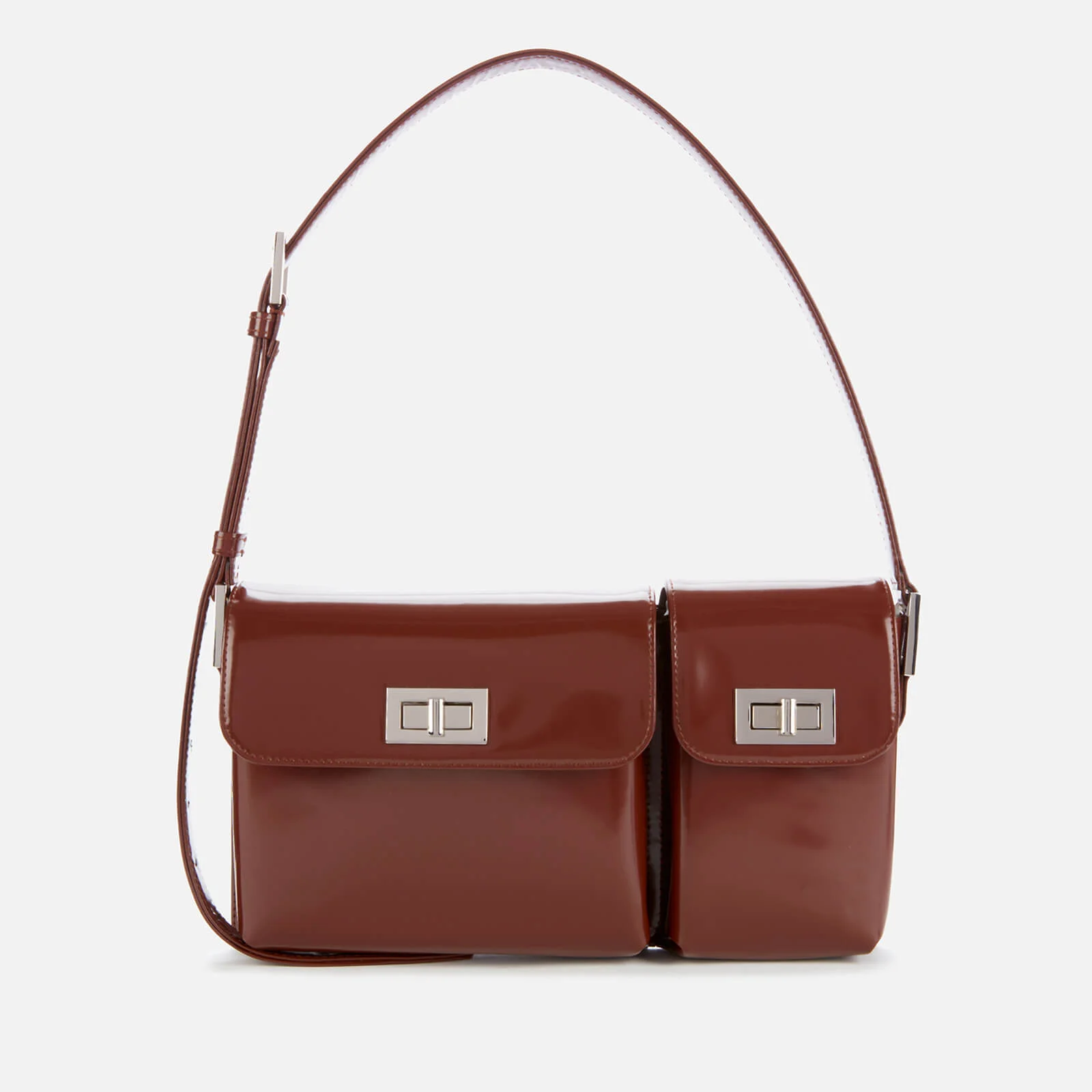 BY FAR Women's Billy Semi Patent Shoulder Bag - Dark Brown Image 1