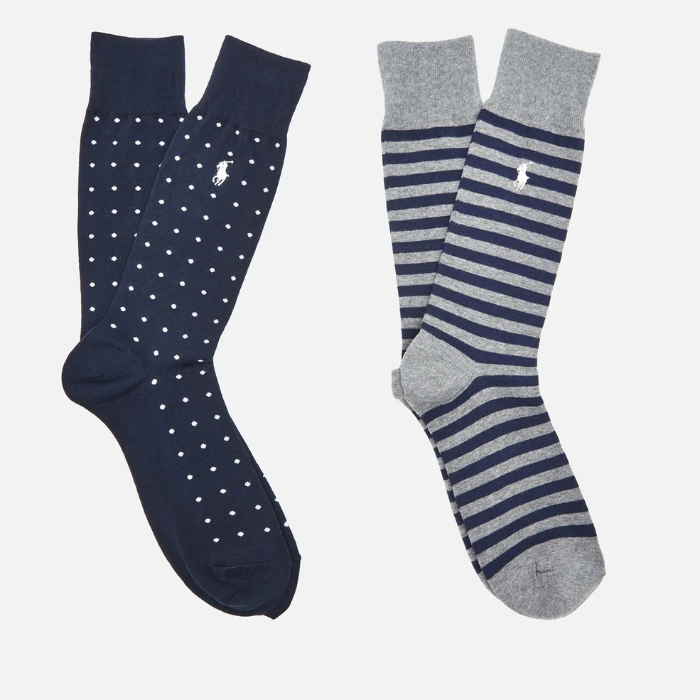 Polo Ralph Lauren Men's Dot Stripe 2 Pack Socks - Navy Image 1