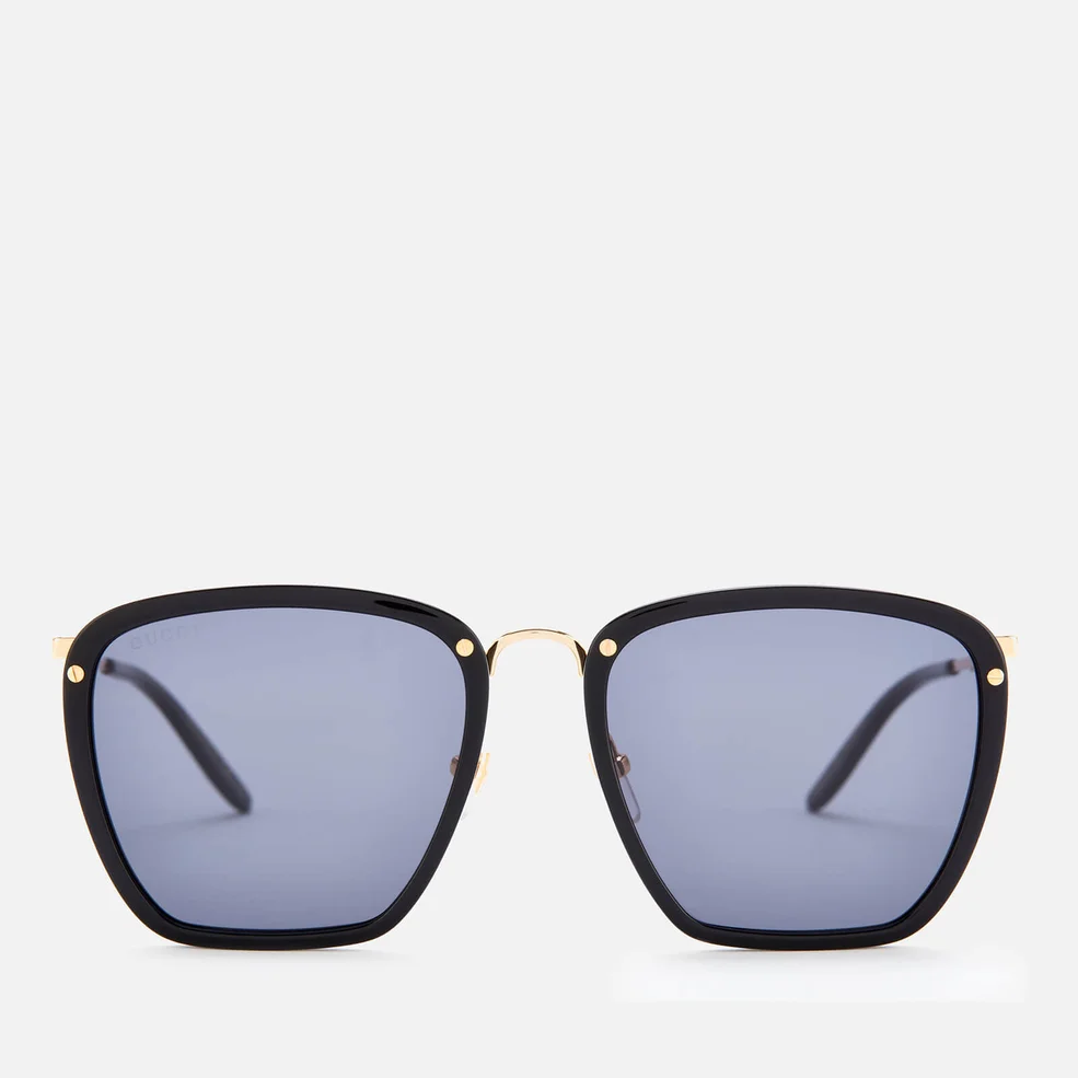 Gucci Men's Square Frame Sunglasses - Black/Gold/Grey Image 1