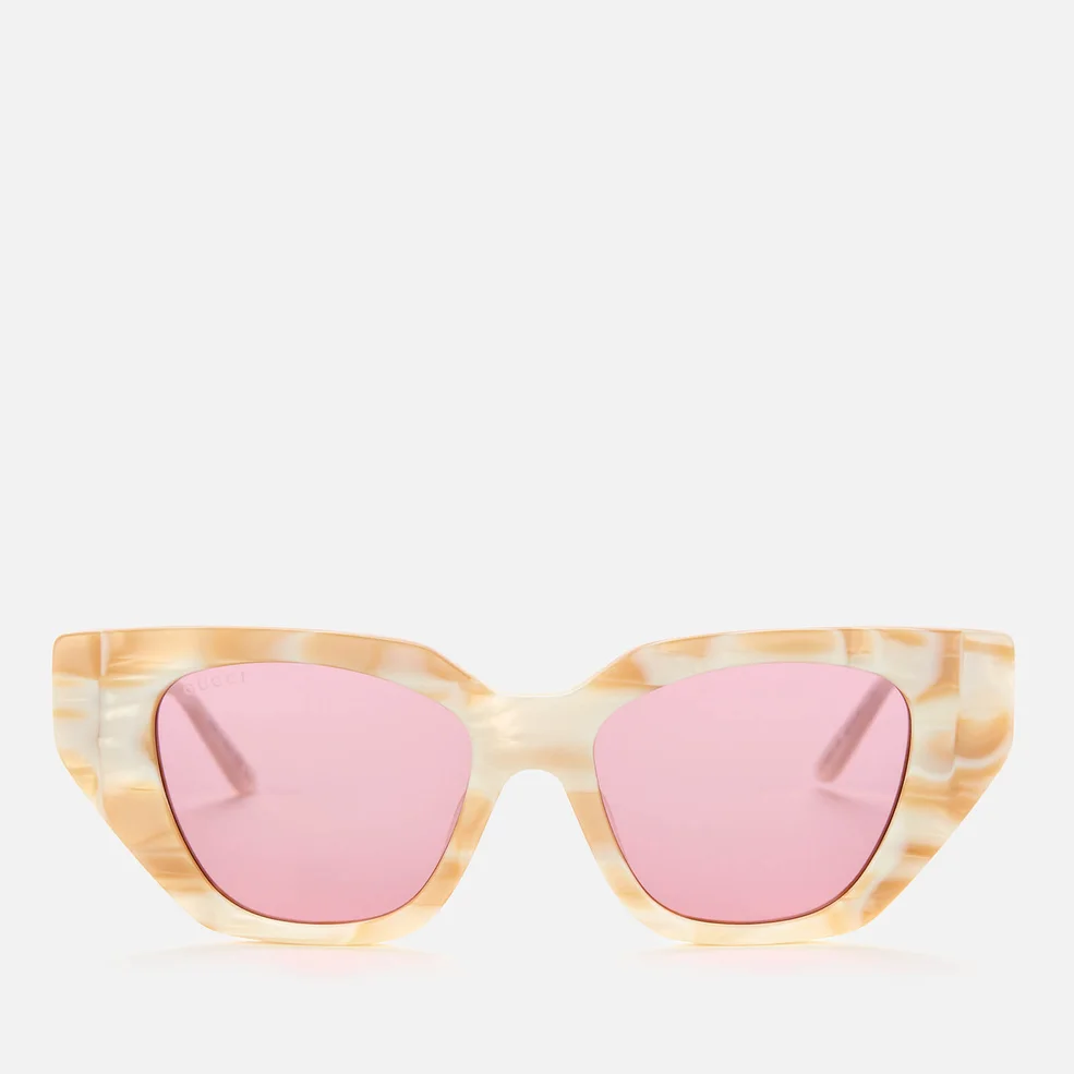 Gucci Women's Cat Eye Crystal Detail Sunglasses - White/Silver/Pink Image 1