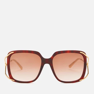 Gucci Women's Oversized Square Frame Acetate Sunglasses - Havana/Gold/Brown