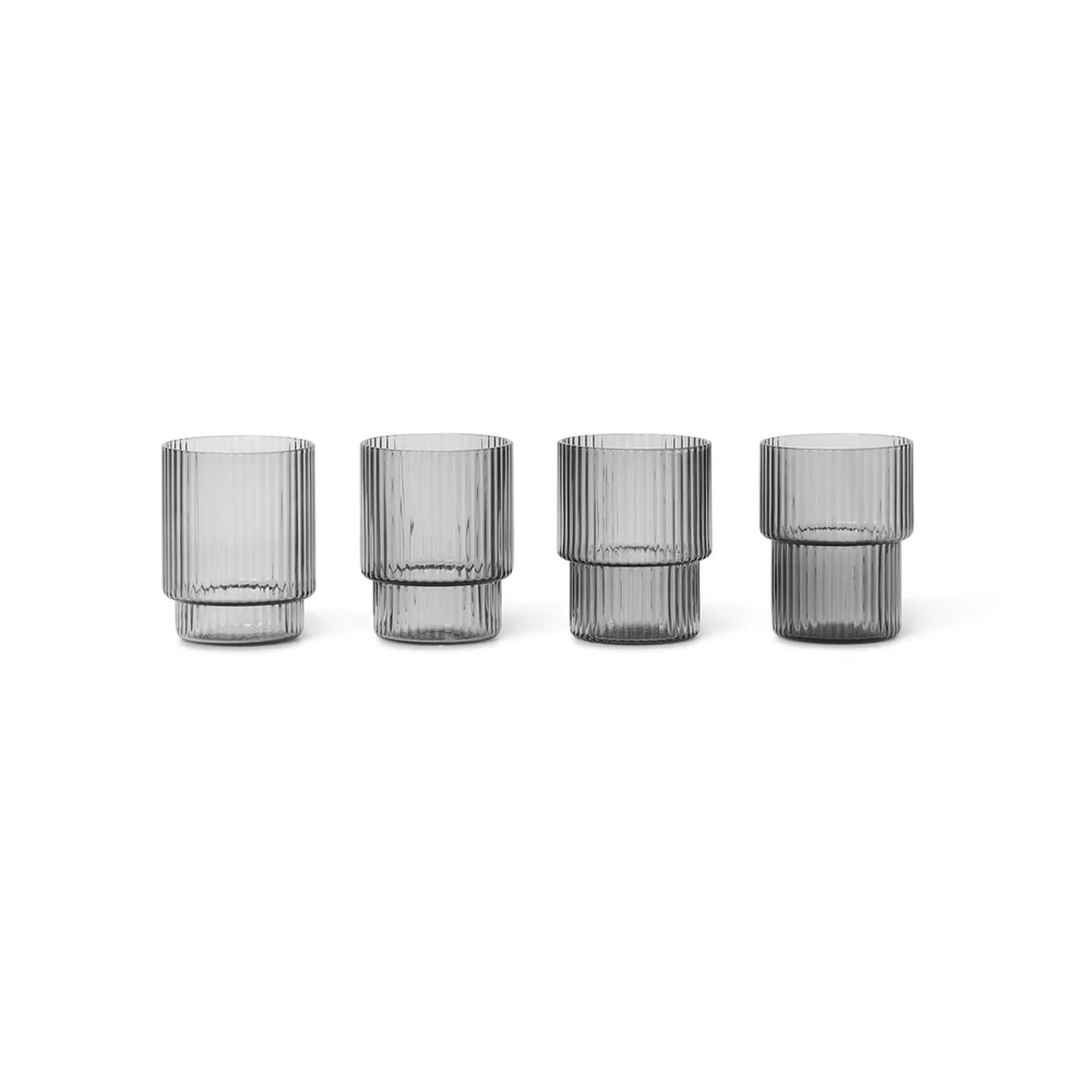 Ferm Living Ripple Small Glasses - Smoked Grey (Set of 4) Image 1
