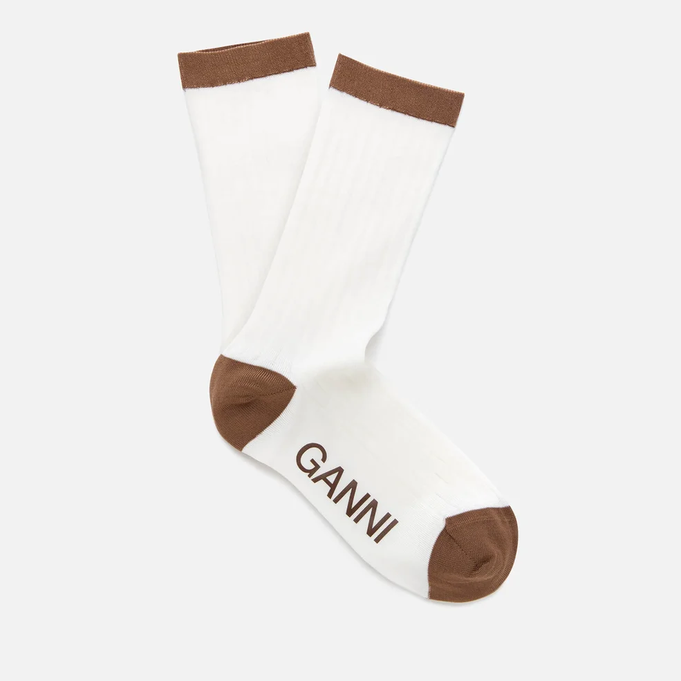 Ganni Women's Cotton Blend Logo Socks - Egret Image 1