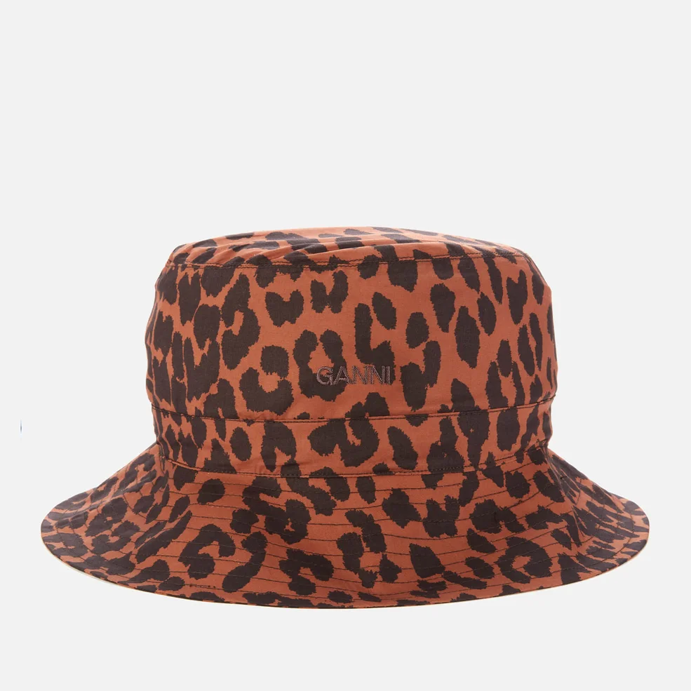 Ganni Women's Leopard Print Cotton Poplin Bucket Hat - Toffee Image 1