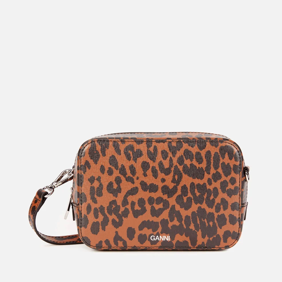 Ganni Women's Leopard Print Leather Cross Body Bag - Toffee Image 1