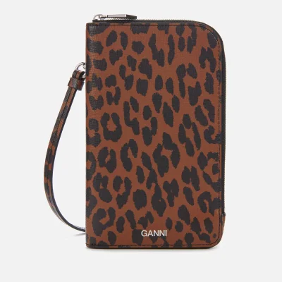 Ganni Women's Leopard Print Phone Bag - Toffee