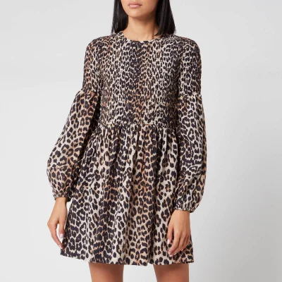 Ganni Women's Leopard Print Silk Blend Dress - Leopard