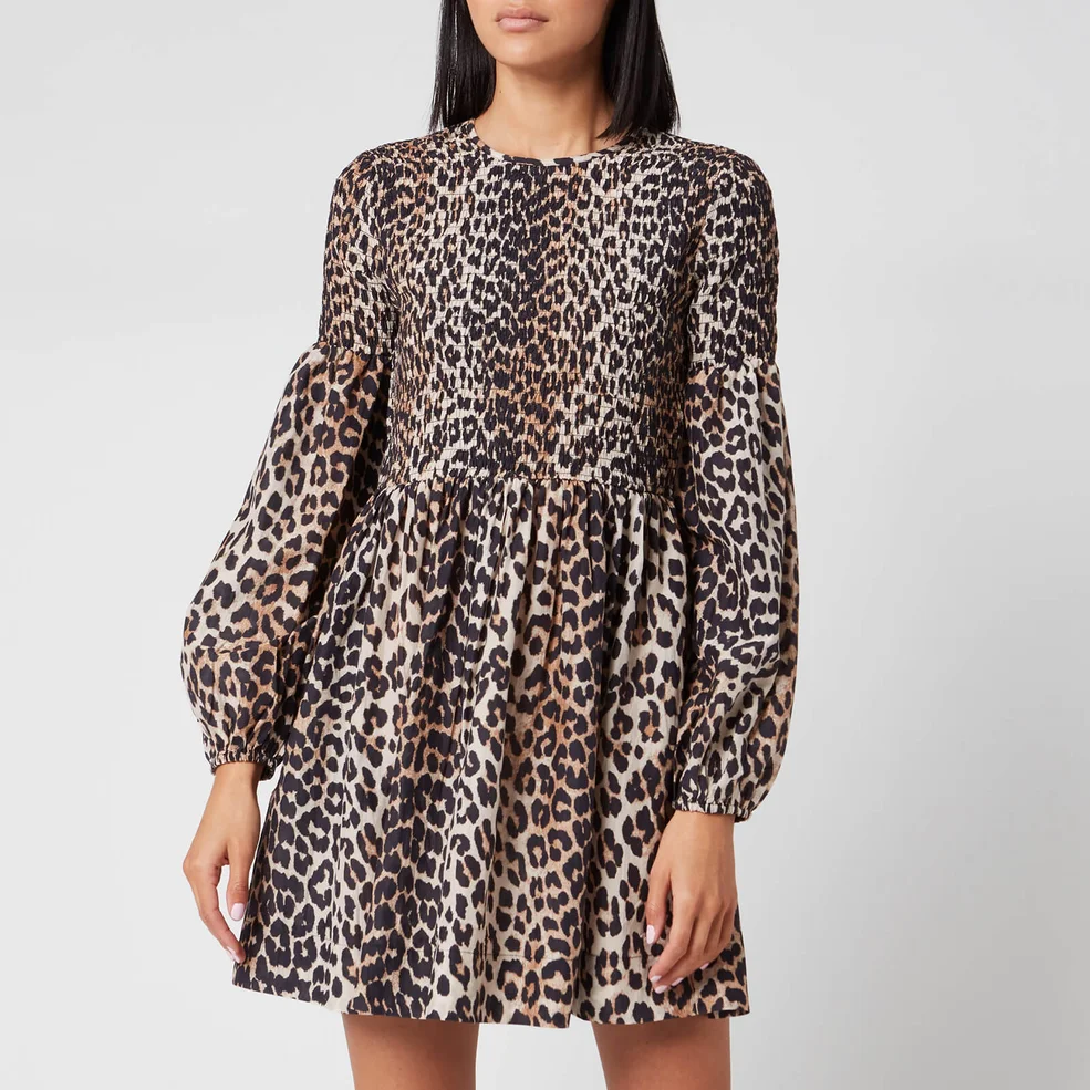 Ganni Women's Leopard Print Silk Blend Dress - Leopard Image 1