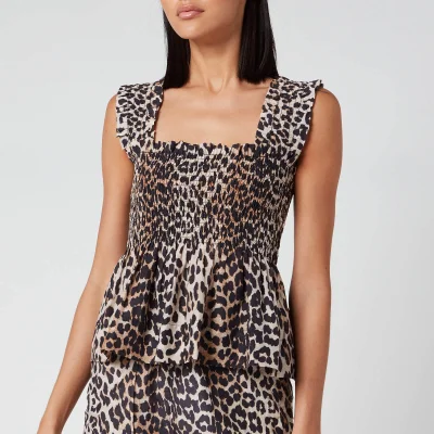 Ganni Women's Leopard Print Silk Blend Top - Leopard
