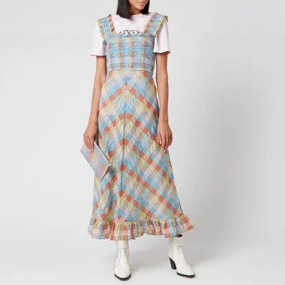 Ganni Women's Seersucker Check Midi Dress - Multicolour