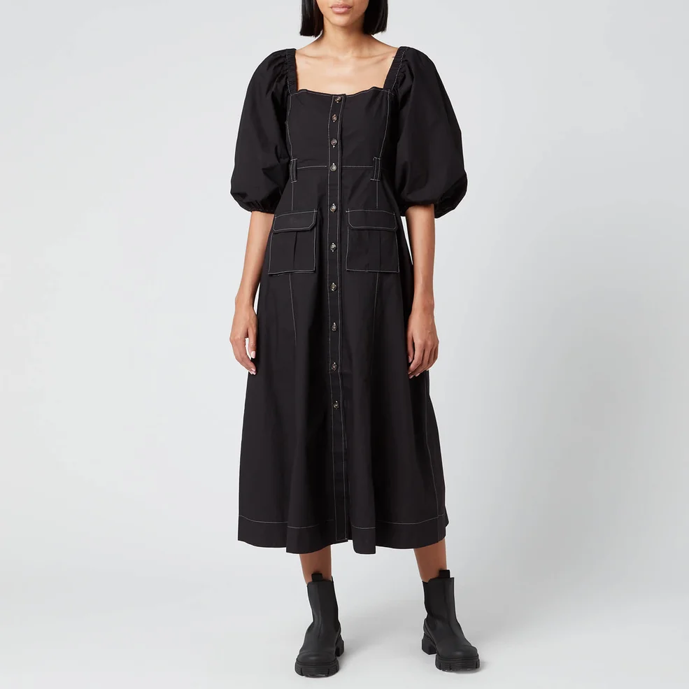 Ganni Women's Cotton Poplin Button Down Dress - Black Image 1