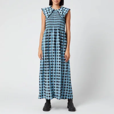 Ganni Women's Check Print Collar Dress - Alaskan Blue